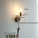 GobekUsa LED Walnut Wood Wall Light Fixture Clear Glass Sconce Bedside Lamp