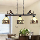 GobekUsa Rustic Lodge Deer Island Pendant Light with Bird Decoration - 3 Stained Glass Lights