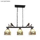 GobekUsa Rustic Lodge Deer Island Pendant Light with Bird Decoration - 3 Stained Glass Lights