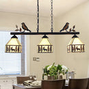 GobekUsa Rustic Lodge Deer Island Pendant Light with Bird Decoration - 3 Stained Glass Lights