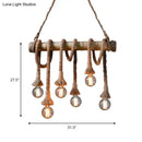 GobekUsa Lodge Industrial Beige Island Light with Adjustable Rope and Bamboo - 3/4 Lights Open Bulb