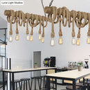 GobekUsa Lodge Industrial Beige Island Light with Adjustable Rope and Bamboo - 3/4 Lights Open Bulb