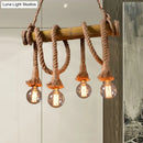 GobekUsa Lodge Industrial Beige Island Light with Adjustable Rope and Bamboo - 3/4 Lights Open Bulb