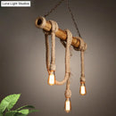 GobekUsa Lodge Industrial Beige Island Light with Adjustable Rope and Bamboo - 3/4 Lights Open Bulb