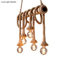 GobekUsa Lodge Industrial Beige Island Light with Adjustable Rope and Bamboo - 3/4 Lights Open Bulb