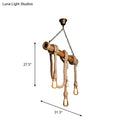 GobekUsa Lodge Industrial Beige Island Light with Adjustable Rope and Bamboo - 3/4 Lights Open Bulb
