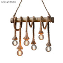 GobekUsa Lodge Industrial Beige Island Light with Adjustable Rope and Bamboo - 3/4 Lights Open Bulb