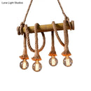 GobekUsa Lodge Industrial Beige Island Light with Adjustable Rope and Bamboo - 3/4 Lights Open Bulb