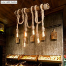 GobekUsa Lodge Industrial Beige Island Light with Adjustable Rope and Bamboo - 3/4 Lights Open Bulb