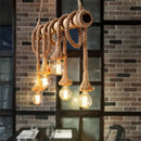 GobekUsa Lodge Industrial Beige Island Light with Adjustable Rope and Bamboo - 3/4 Lights Open Bulb