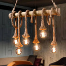 GobekUsa Lodge Industrial Beige Island Light with Adjustable Rope and Bamboo - 3/4 Lights Open Bulb