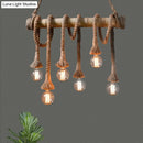 GobekUsa Lodge Industrial Beige Island Light with Adjustable Rope and Bamboo - 3/4 Lights Open Bulb