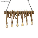 GobekUsa Lodge Industrial Beige Island Light with Adjustable Rope and Bamboo - 3/4 Lights Open Bulb