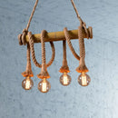 GobekUsa Lodge Industrial Beige Island Light with Adjustable Rope and Bamboo - 3/4 Lights Open Bulb