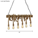 GobekUsa Lodge Industrial Beige Island Light with Adjustable Rope and Bamboo - 3/4 Lights Open Bulb