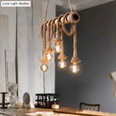 GobekUsa Lodge Industrial Beige Island Light with Adjustable Rope and Bamboo - 3/4 Lights Open Bulb