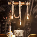 GobekUsa Lodge Industrial Beige Island Light with Adjustable Rope and Bamboo - 3/4 Lights Open Bulb