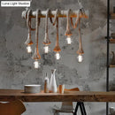 GobekUsa Lodge Industrial Beige Island Light with Adjustable Rope and Bamboo - 3/4 Lights Open Bulb