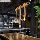 GobekUsa Lodge Industrial Beige Island Light with Adjustable Rope and Bamboo - 3/4 Lights Open Bulb