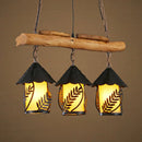 GobekUsa Rustic Loft Triple Light Lantern Suspension with Fabric Shade - Drop Ceiling Lighting
