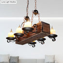 GobekUsa Rustic Marble Candle Pendant Light with Wood Design - 6/8-Light Island Hanging Lamp in Brown