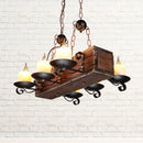 GobekUsa Rustic Marble Candle Pendant Light with Wood Design - 6/8-Light Island Hanging Lamp in Brown