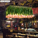 GobekUsa Rustic Metal 4-Light Green Island Tulip Bouquet Suspension Lamp - Restaurant Light Fixture