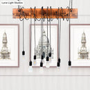 GobekUsa Rustic Metal Island Lighting with Wooden Beam - Multi Light Suspension Chandelier in Black/Antique Brass