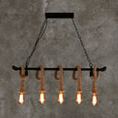 GobekUsa Rustic Metallic Water Pipe Hanging Lamp with Hemp Rope - Black Restaurant Chandelier