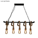 GobekUsa Rustic Metallic Water Pipe Hanging Lamp with Hemp Rope - Black Restaurant Chandelier