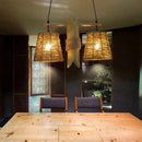 GobekUsa Rustic Rattan Shade Pendant Light Fixture - 2 Bulbs - Countryside Island Lighting with Bamboo Design