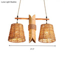 GobekUsa Rustic Rattan Shade Pendant Light Fixture - 2 Bulbs - Countryside Island Lighting with Bamboo Design