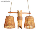 GobekUsa Rustic Rattan Shade Pendant Light Fixture - 2 Bulbs - Countryside Island Lighting with Bamboo Design