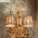 GobekUsa Rustic Rattan Shade Pendant Light Fixture - 2 Bulbs - Countryside Island Lighting with Bamboo Design