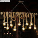 GobekUsa Rustic Natural Rope Island Light with Industrial Bare-Bulb Suspension Design