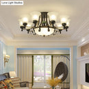 GobekUsa Rustic Opal Glass Flower Ceiling Light Fixture with Semi Flush Mount - 9/11/13 Lights for Living Room