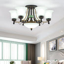 GobekUsa Rustic Opal Glass Flower Ceiling Light Fixture with Semi Flush Mount - 9/11/13 Lights for Living Room