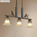 GobekUsa Rustic Opal Glass Island Pendant with Bird Design - 3-Light Fixture for Dining Room in Frosted Flare Style