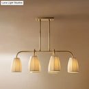 GobekUsa Rustic Pleated Fabric Pendant Chandelier in Gold - 3/6 Bulbs - Hanging Light for Dining Table