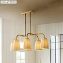 GobekUsa Rustic Pleated Fabric Pendant Chandelier in Gold - 3/6 Bulbs - Hanging Light for Dining Table