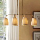 GobekUsa Rustic Pleated Fabric Pendant Chandelier in Gold - 3/6 Bulbs - Hanging Light for Dining Table
