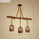 GobekUsa Rustic Rattan Woven Island Pendant – 3-Bulb Dining Room Hanging Light Fixture in Wood