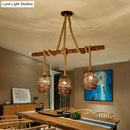 GobekUsa Rustic Rattan Woven Island Pendant – 3-Bulb Dining Room Hanging Light Fixture in Wood
