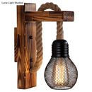 GobekUsa L-Shaped Wooden Lantern Wall Light with Rope Arm - Perfect Farmhouse Bedroom Lighting