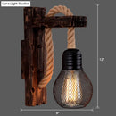 GobekUsa L-Shaped Wooden Lantern Wall Light with Rope Arm - Perfect Farmhouse Bedroom Lighting