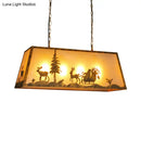 GobekUsa Brown Fabric Trapezoidal Island Lamp - Traditional Pendant Ceiling Light for Restaurants (4-Head)
