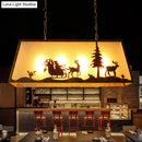 GobekUsa Brown Fabric Trapezoidal Island Lamp - Traditional Pendant Ceiling Light for Restaurants (4-Head)