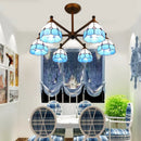 GobekUsa Rustic Style Stained Glass Domed Hanging Chandelier - 6-Light Yellow/Red/Blue Pendant Light for Dining Room