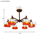 GobekUsa Rustic Style Stained Glass Domed Hanging Chandelier - 6-Light Yellow/Red/Blue Pendant Light for Dining Room