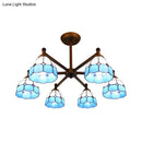 GobekUsa Rustic Style Stained Glass Domed Hanging Chandelier - 6-Light Yellow/Red/Blue Pendant Light for Dining Room